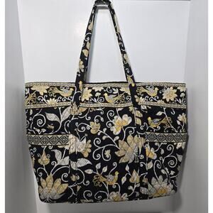 Vera Bradley X Large Tote Bag & Snap Card/ID Wallet Yellow Bird Black/Yellow